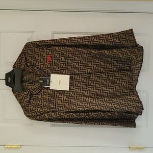 Authentic Fendi Lounge Shirt Camica FF Twill Color-Tobacco Size 44 (L) NWT